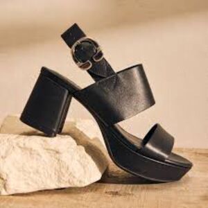 Aerosoles Platform Block Heel Sandals 10.5 Slingback Casual Chic Black Carimma